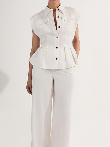 Premium Viscose Linen Topstitch Woven Blouse