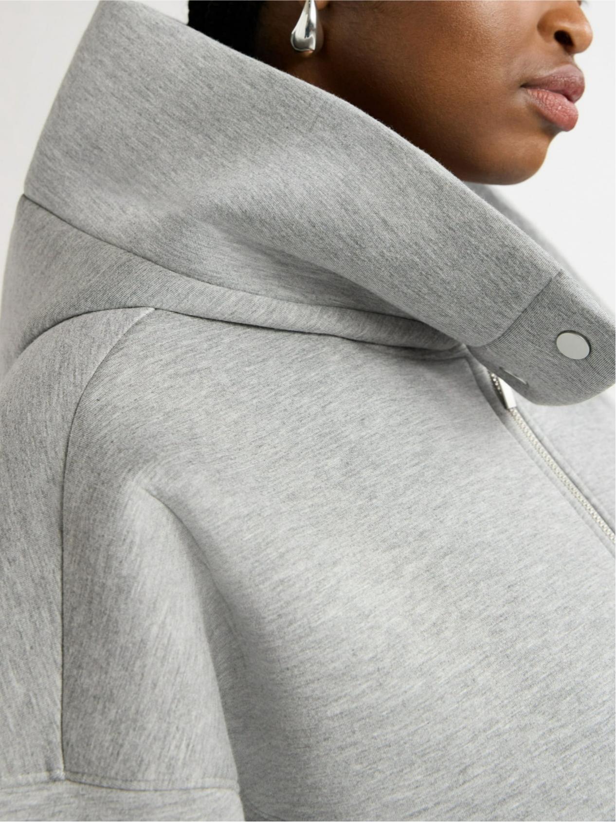 Oversized Scuba Hooded Jacket with Wide Lapel & Drawstring Hem