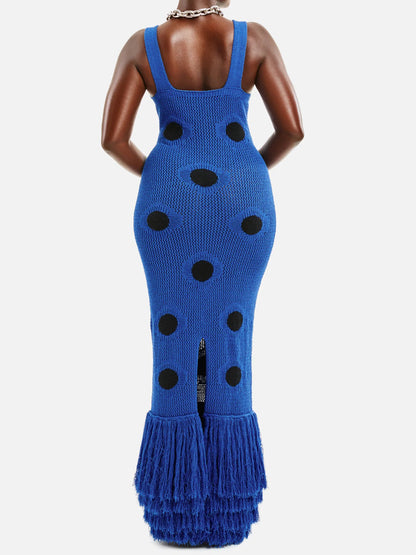 Fringe Hem Deep V Neck Cutout Dress