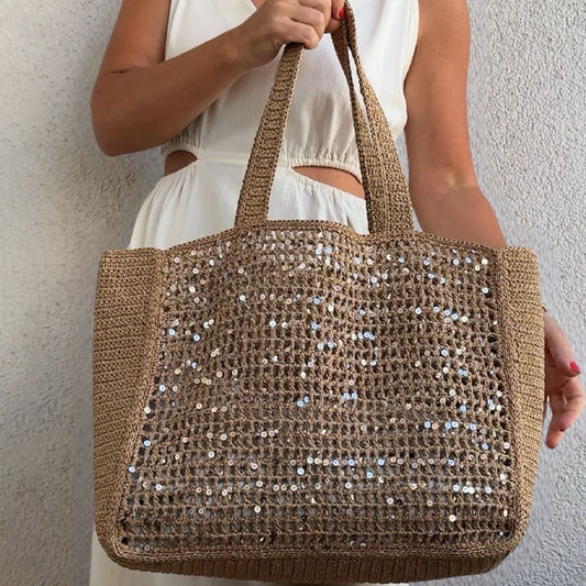 Sequined Large Capacity Cotton Woven Bag