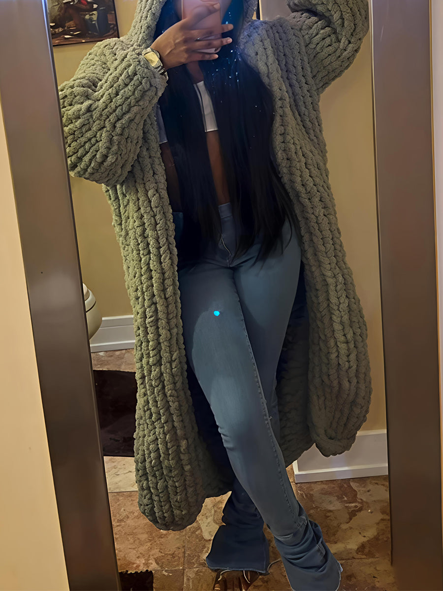 Hooded Collar Woolen Knit Cardigan