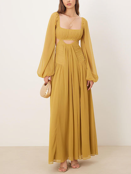 Long Sleeve Cut Out Maxi Dress With Ruched Skirt