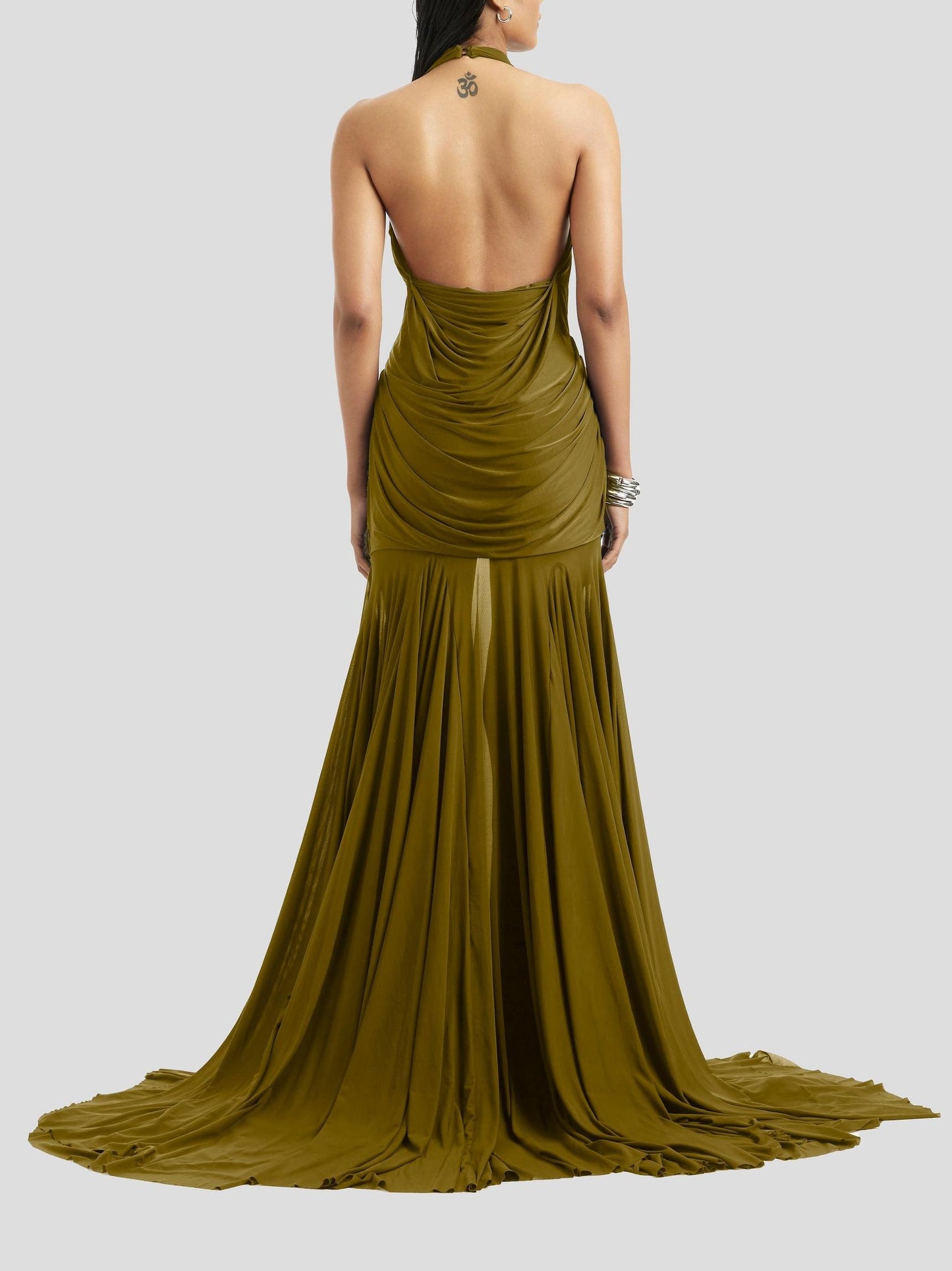 Elegant Plunging V-Neck Ruched Maxi Dress