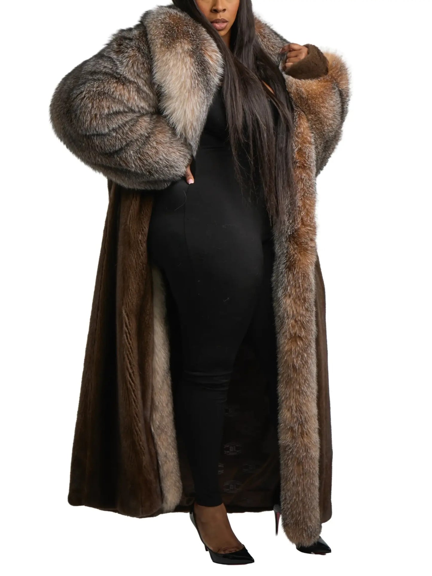 Luxury Fox Fur Full Skin Mink Trench Coat