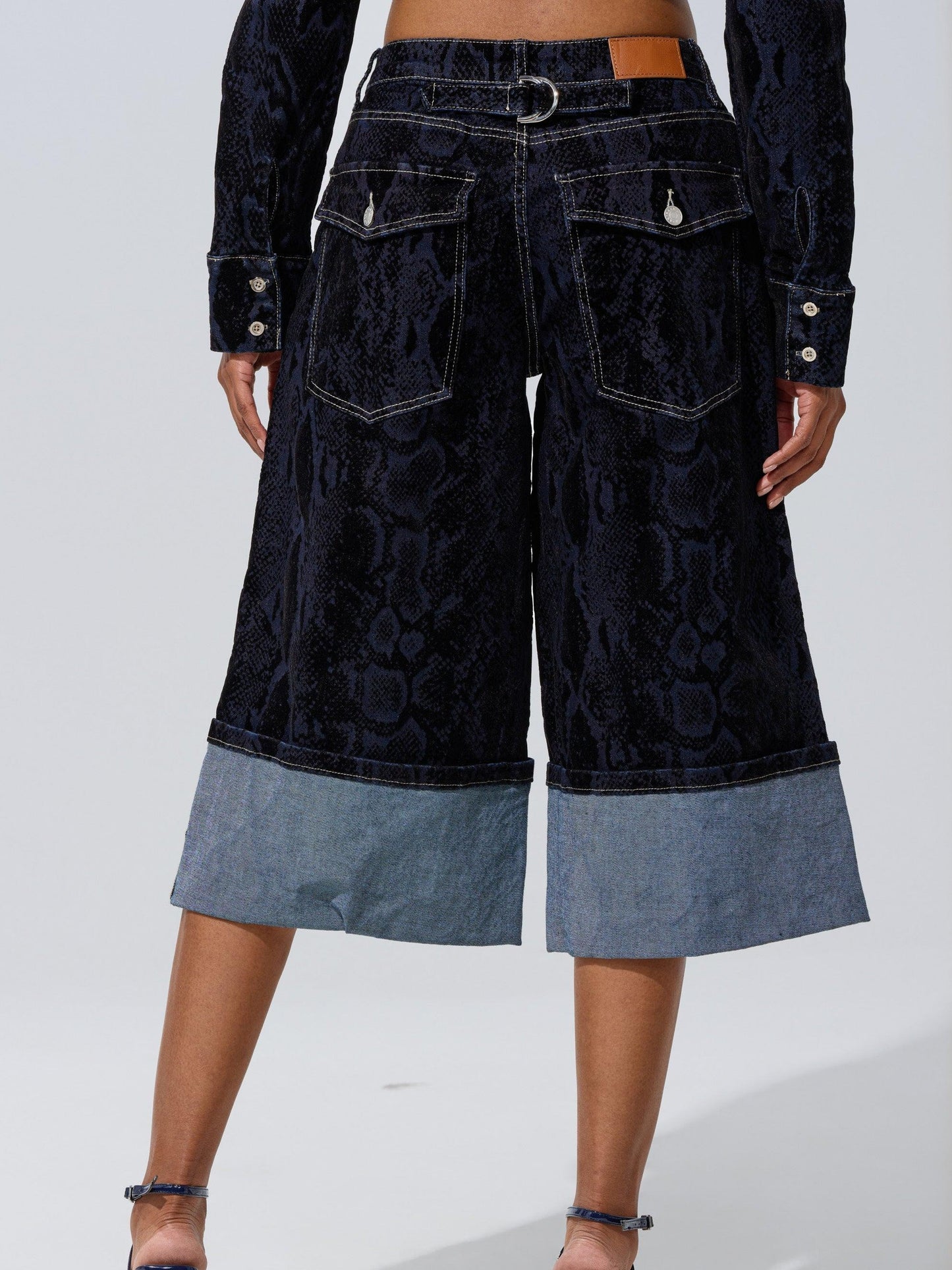 Navy Snake-Print Denim Co-ord Set