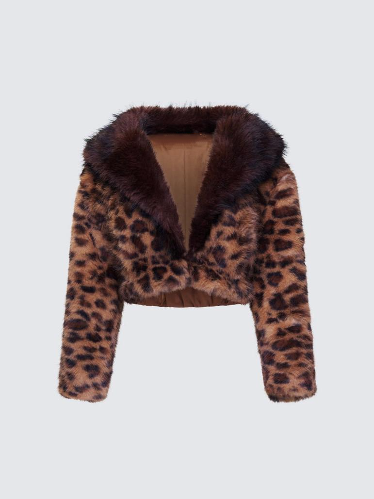 Brown Faux Leopard Fur Jacket
