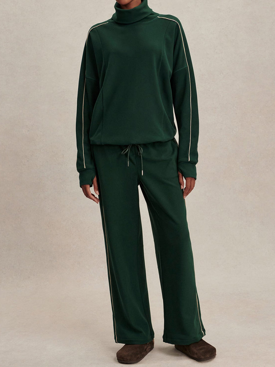 Elegant Turtleneck Striped Two Pieces Set