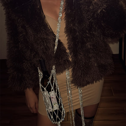 Rhinestone Sparkle Woven Wine Crossbody Bag Handbag