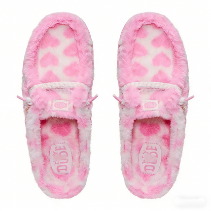 Heart Print Fuzzy Slippers