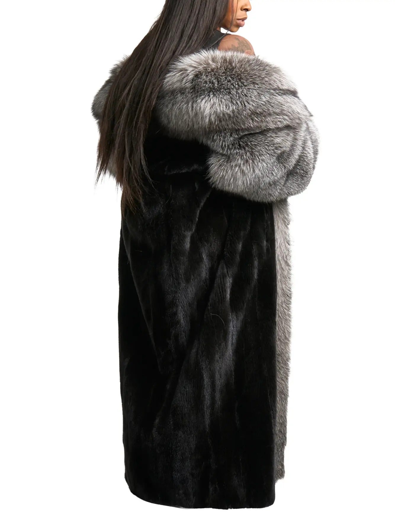 Luxury Fox Fur Full Skin Mink Trench Coat
