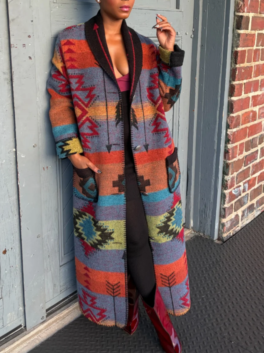 Printed Wool Long Duster