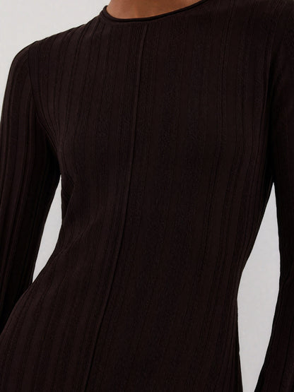Elegant Stone Sleeved Knit Midi Dress