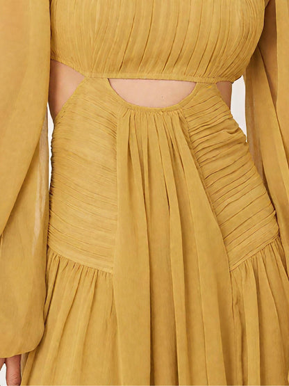 Long Sleeve Cut Out Maxi Dress With Ruched Skirt