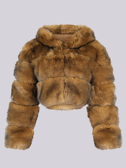Faux Fur Hooded Short Coat