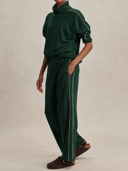 Elegant Turtleneck Striped Two Pieces Set