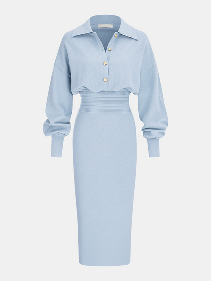 Cinched Waist Knit Shirt Dress