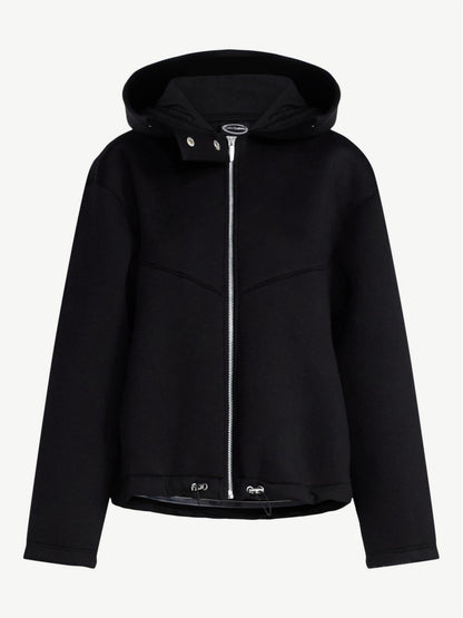 Oversized Scuba Hooded Jacket with Wide Lapel & Drawstring Hem