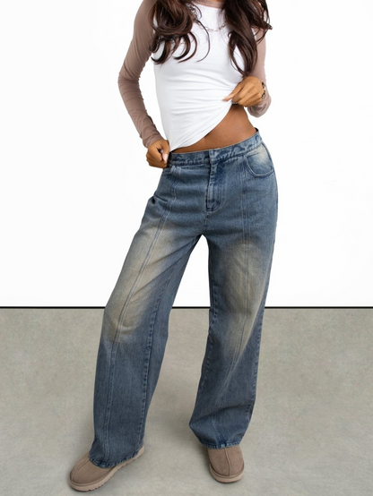 Vintage Washed High - Waisted Wide - Leg Jeans