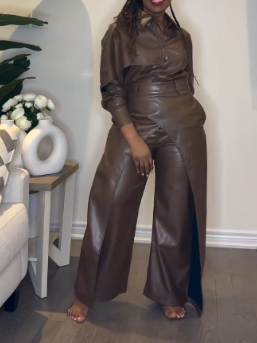 Imitation Leather Pants Set