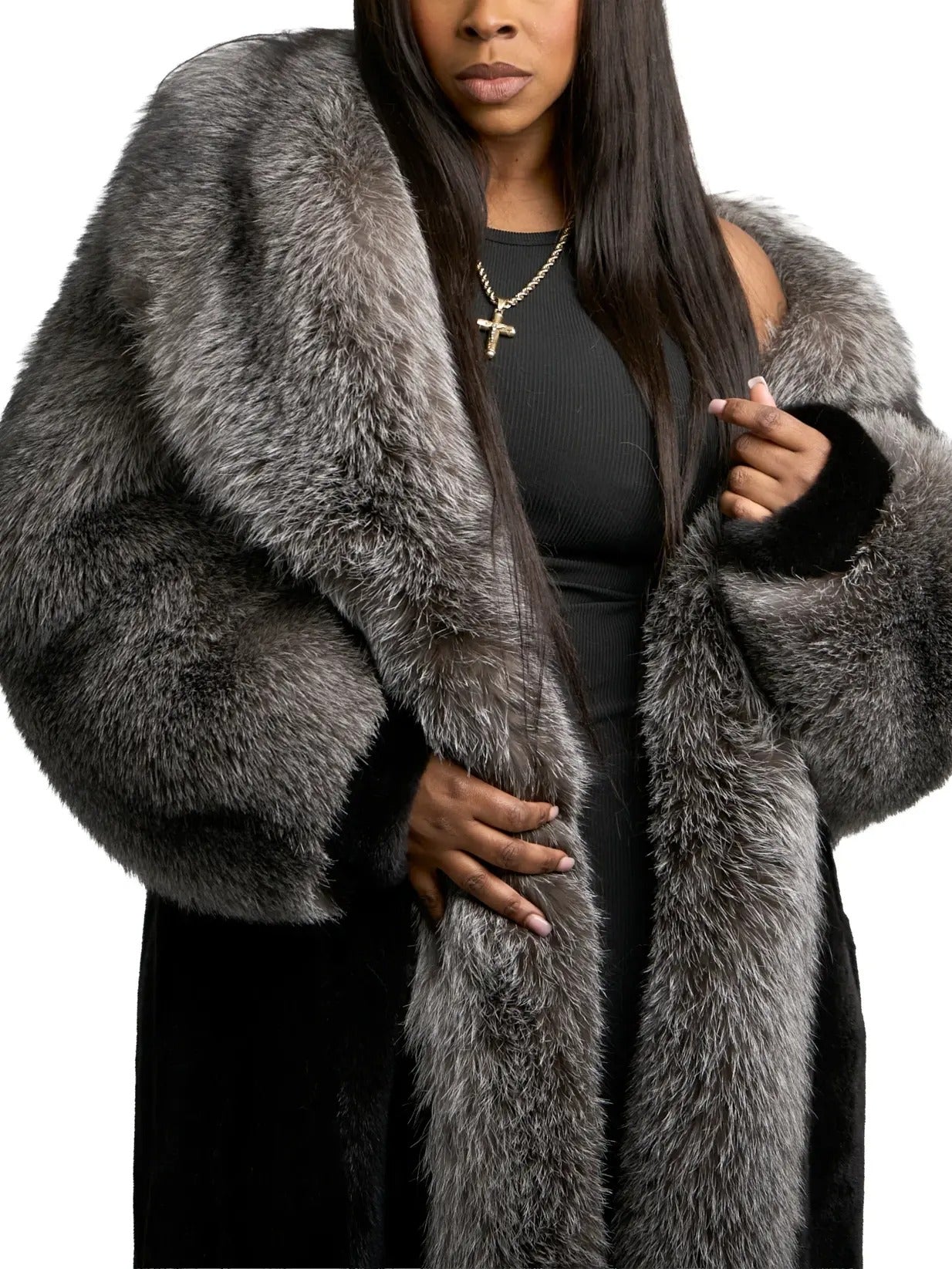 Luxury Fox Fur Full Skin Mink Trench Coat