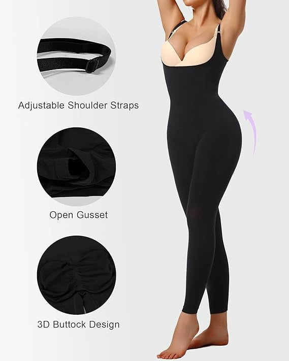 3-in-1 Open Bust Full Body Shaper Jumpsuit Waist Slim Thigh Slim Butt Lift Shapewear