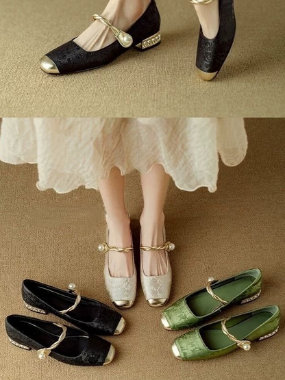 Elegant Gold - trimmed Design and Pearl Decoration Flats