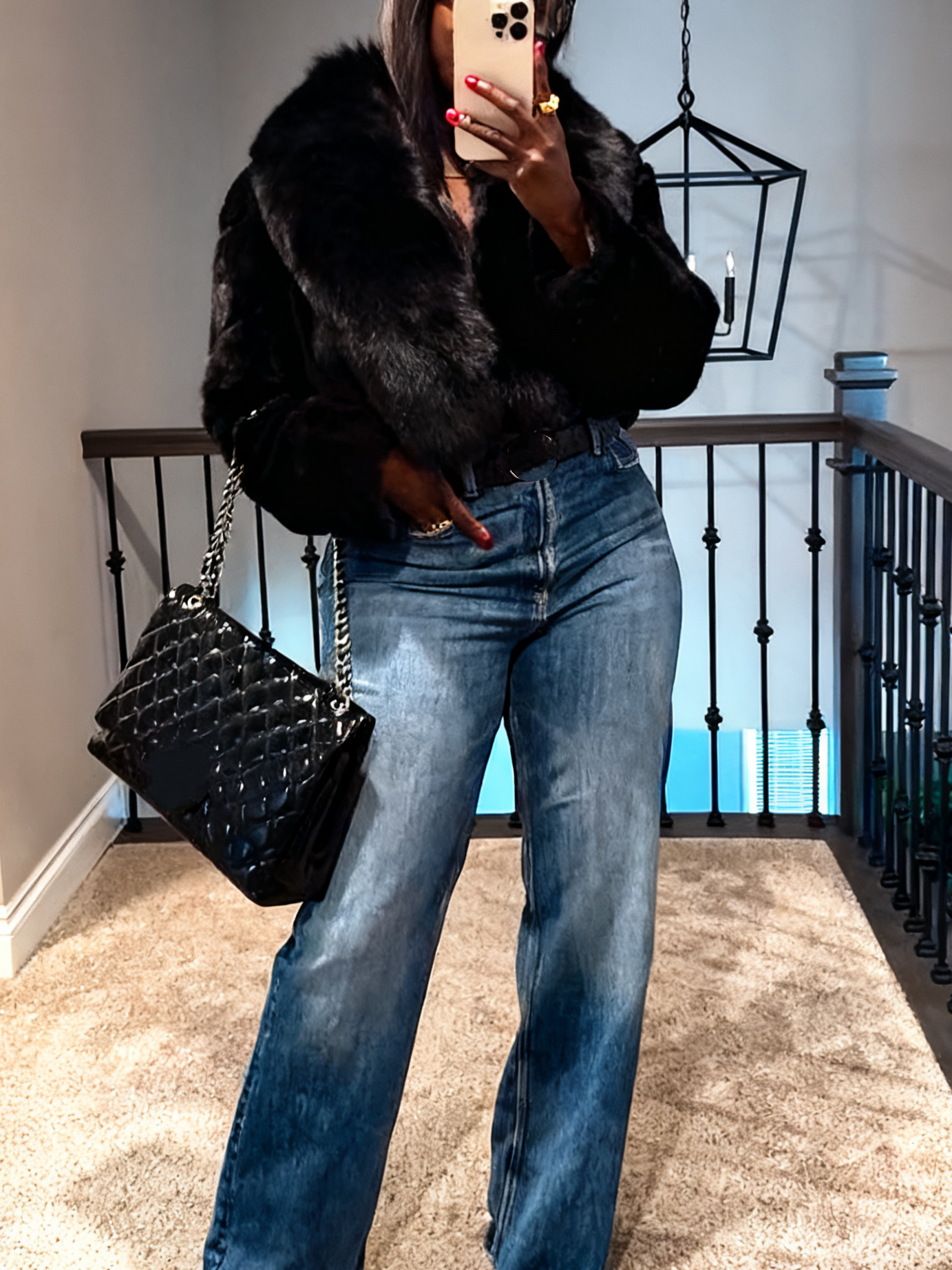Stylish & Warm Winter Outerwear Black Mink Fox Cropped Jacket