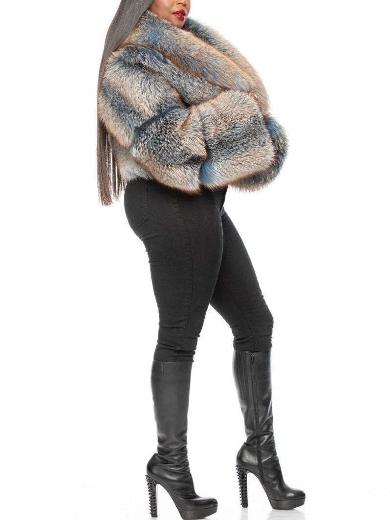Luxury Multi - Colored Fox Fur Cropped Jacket