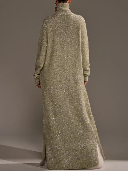 Ribbed Knit Mock Neck Metallic Sweater