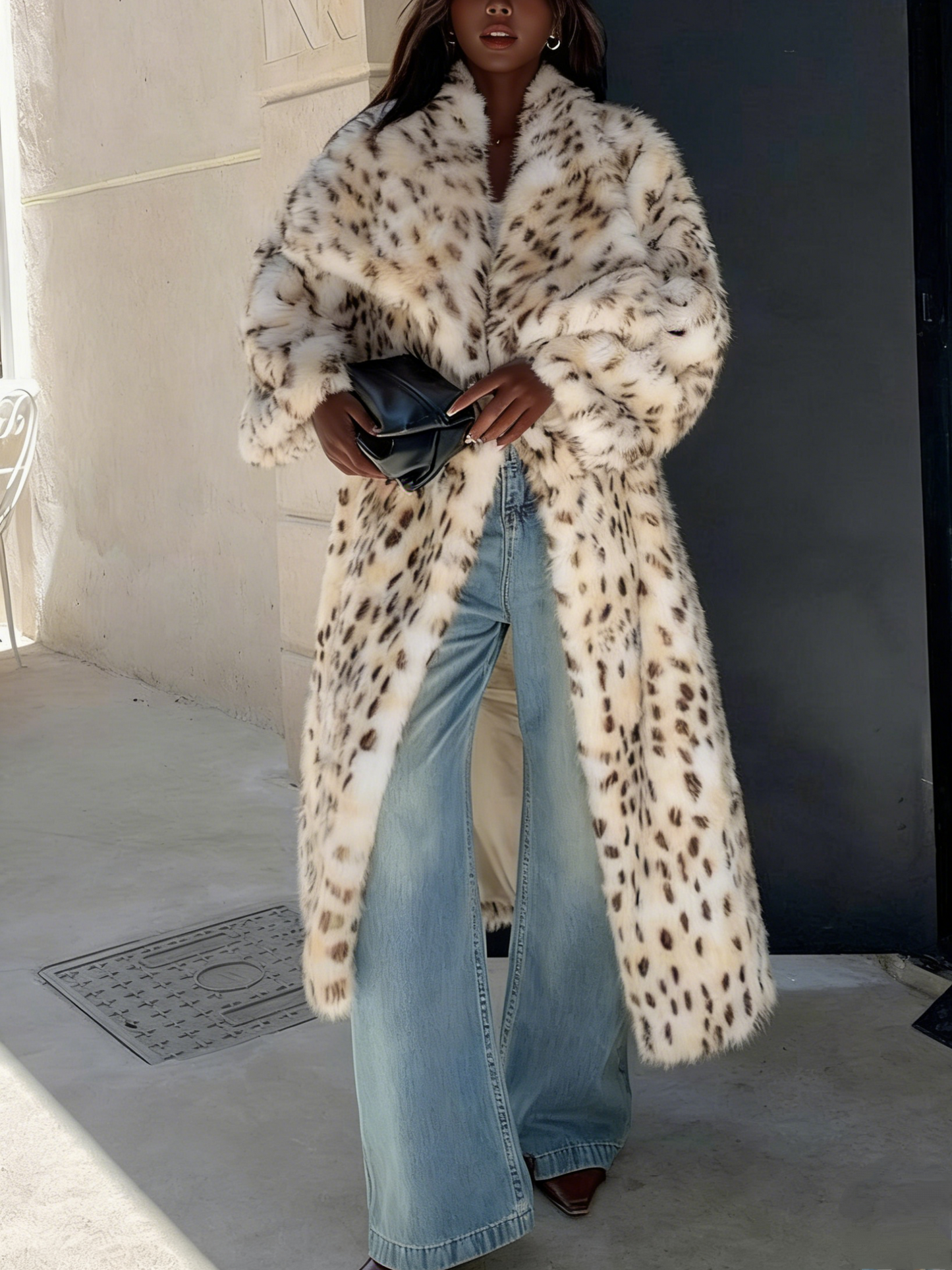 Leopard Print Faux Fur Trench Coat