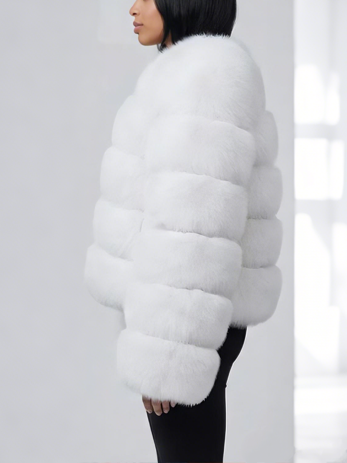 Luxury White Faux  Fur Cropped Coat