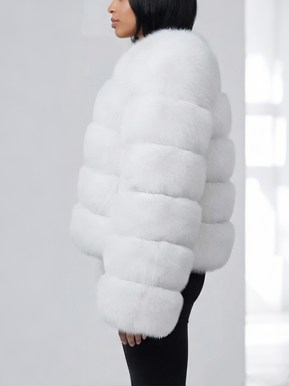 Luxury White Faux  Fur Cropped Coat