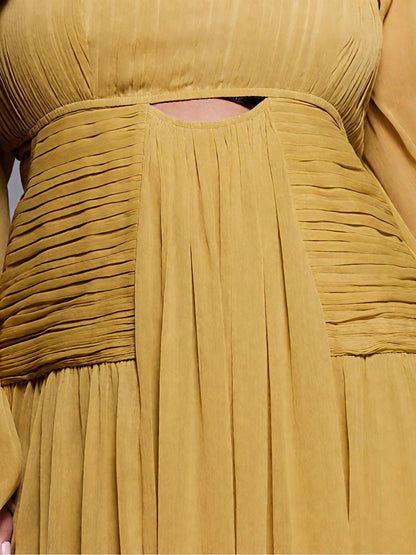 Long Sleeve Cut Out Maxi Dress With Ruched Skirt