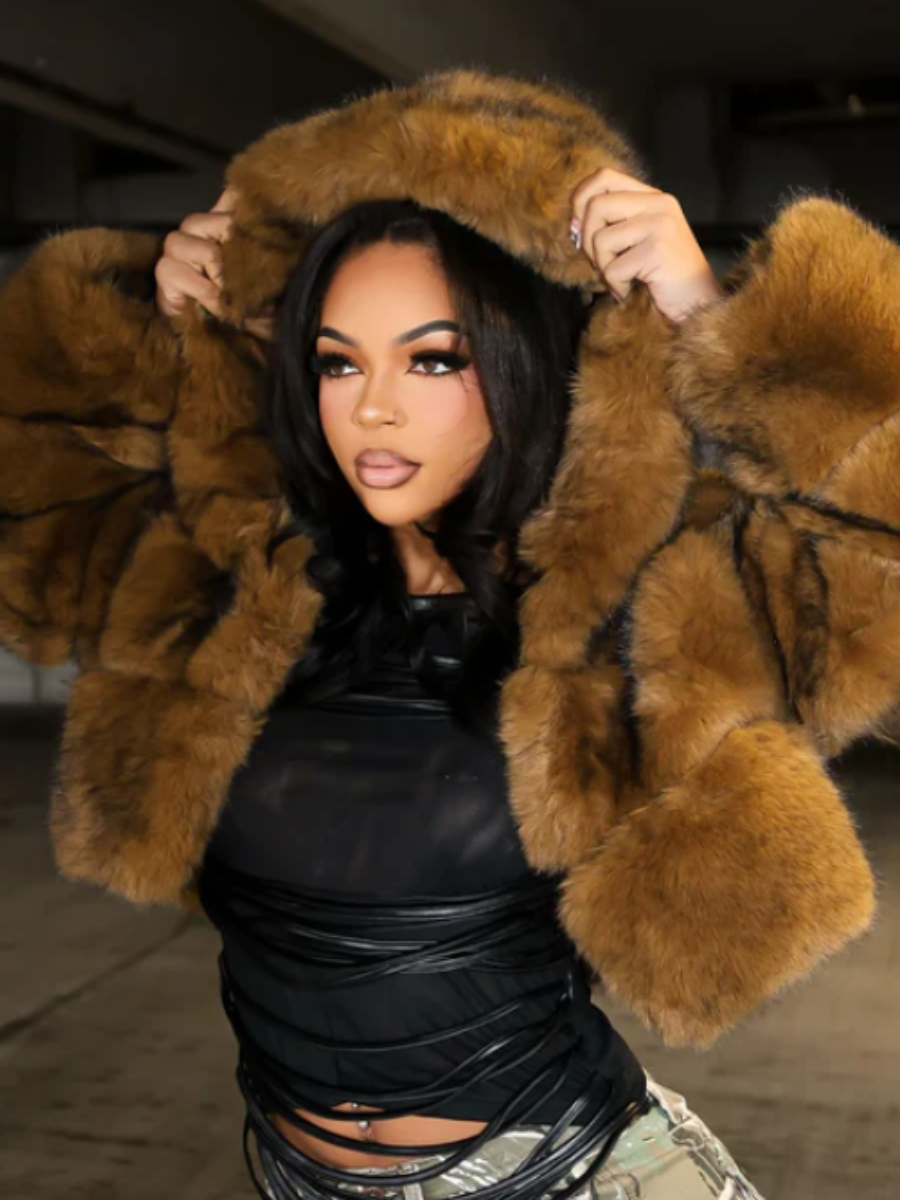 Faux Fur Hooded Short Coat