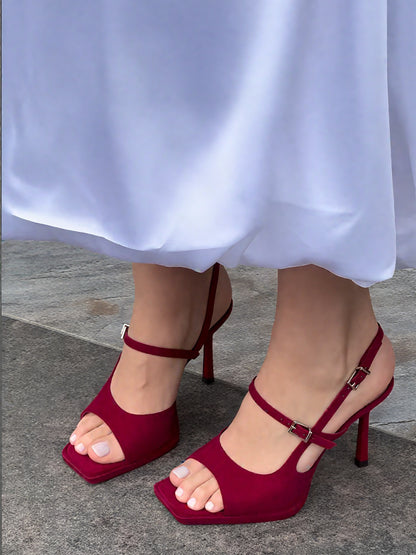 Elegant Burgundy High - Heeled Sandal