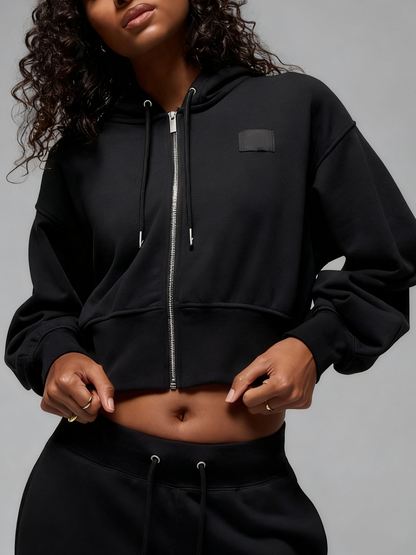 Oversized Cropped Zip-Up Hoodie & Wide-Leg Sweatpants