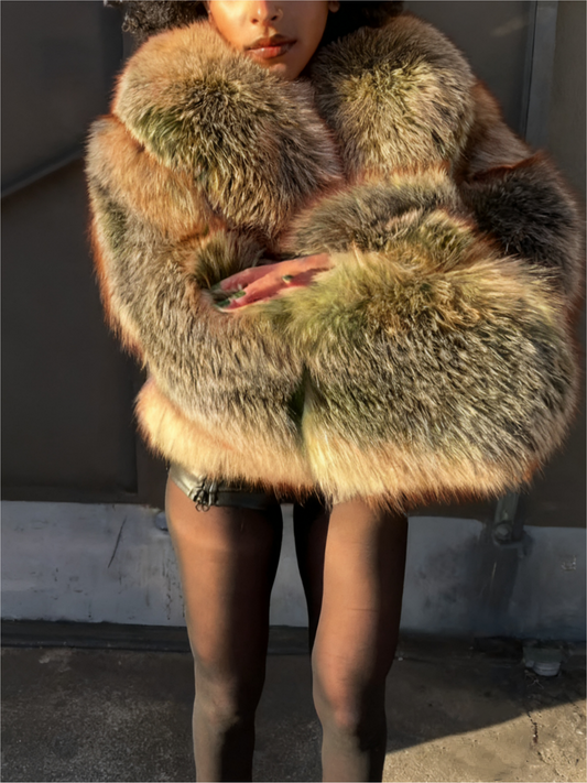 Luxury Crop Fox Bomber Coat