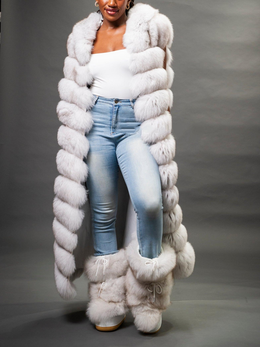 Stylish Long White Fox Fur Vest With Hood