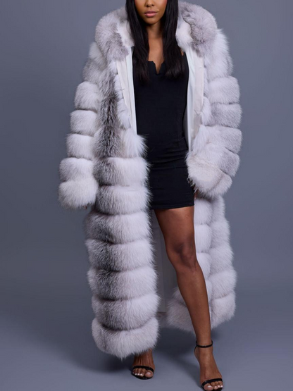 Long Length Fox Fur Trench Coat With Hood