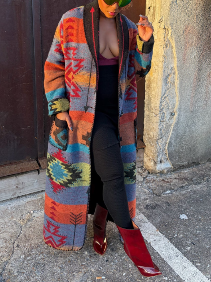 Printed Wool Long Duster