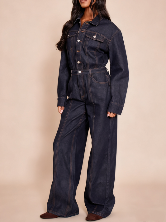 Stylish Long Sleeve Denim Jumpsuit