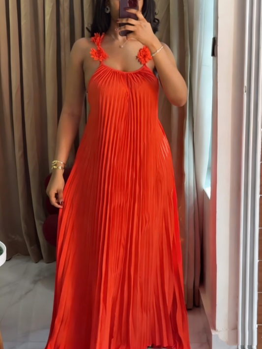 Floral Applique Straps Backless Flowy Gown