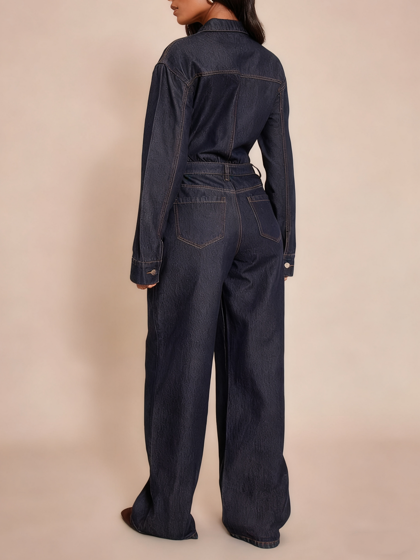 Stylish Long Sleeve Denim Jumpsuit