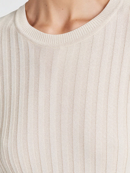 Elegant Stone Sleeved Knit Midi Dress