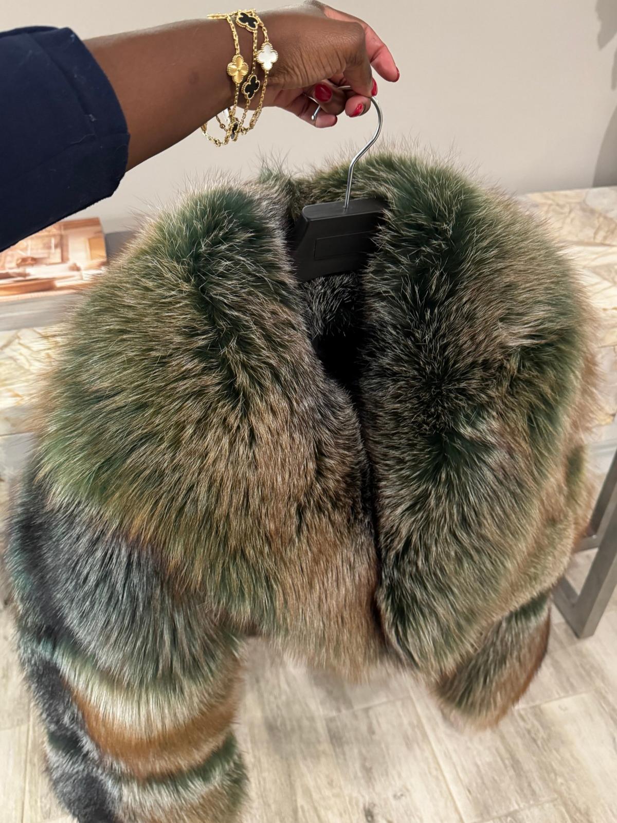 Luxury Multi - Colored Fox Fur Cropped Jacket