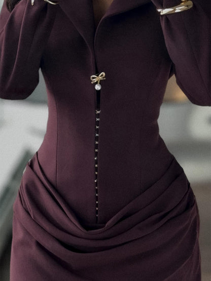 Elegant Peaked Lapel Collar Blazer Mini Dress