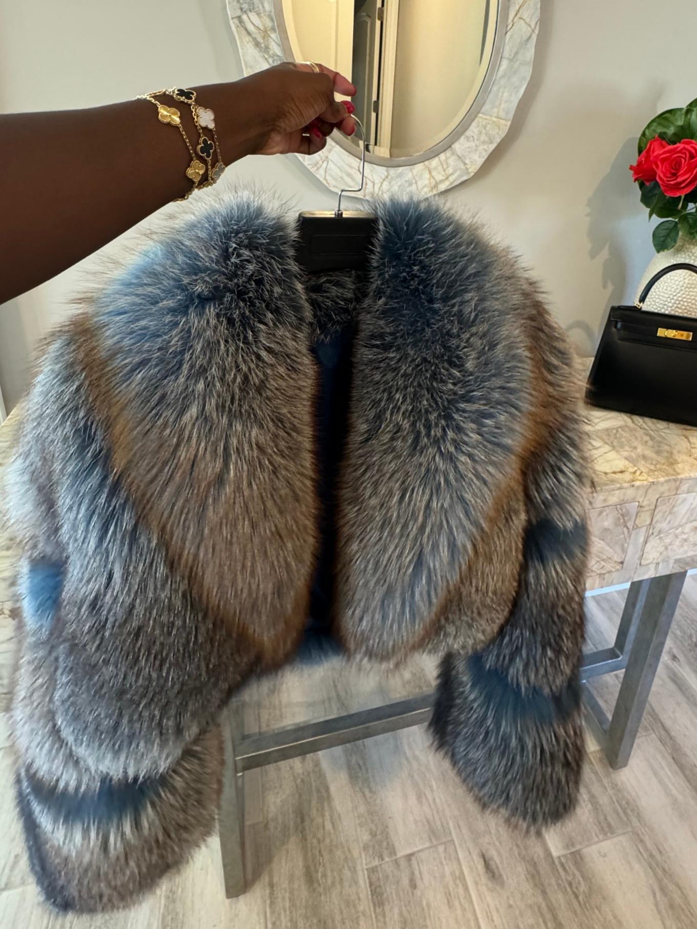 Luxury Multi - Colored Fox Fur Cropped Jacket