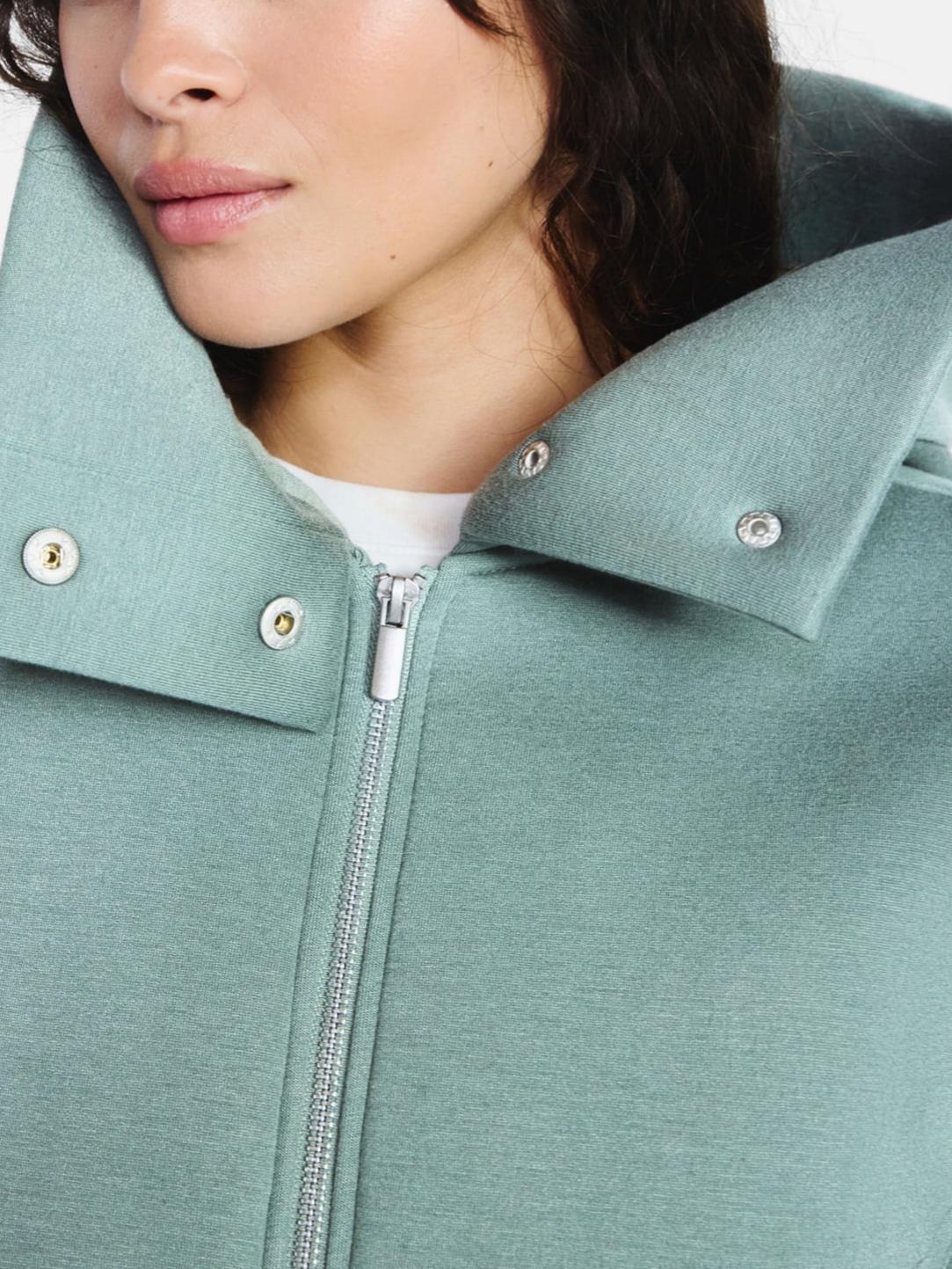 Oversized Scuba Hooded Jacket with Wide Lapel & Drawstring Hem