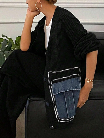 Solid Color Drop Shoulder Casual Loose Cardigan