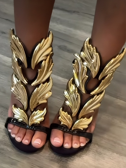 Stylish Leaf Winged Gladiator High Heels